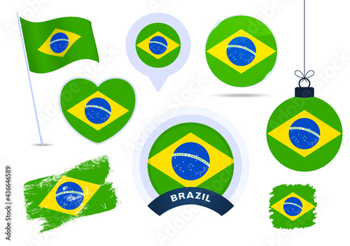 Free Download brazil flag vector collection. big set of national flag design elements in different shapes for public and national holidays in flat style. - GFXLoad