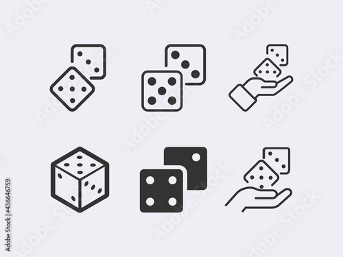 Dice vector linear icon set. Risk, luck