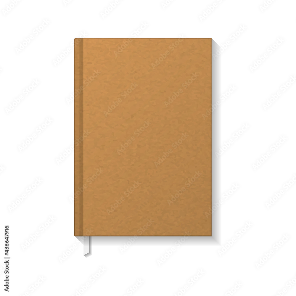 Blank brown kraft paper book or notebook with white ribbon bookmark mockup template. Blank brown kraft paper book or notebook with white ribbon bookmark mockup template.
