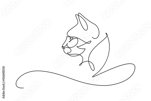 Cat profile in continuous line art drawing style. Minimalist black linear sketch isolated on white background. Vector illustration
