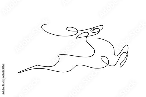 Fototapeta Naklejka Na Ścianę i Meble -  Running deer in continuous line art drawing style. Abstract deer graceful jumping minimalist black linear design isolated on white background. Vector illustration