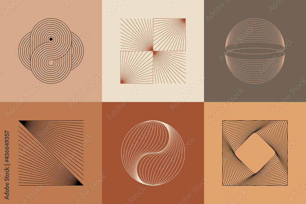 Vector set of linear boho icons and symbols - abstract logo design templates  and prints - design elements for decoration in modern minimalist style for social media posts, stories