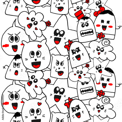 doodle monster art isolated on white background. cute character. monochrome concept. hand drawn vector. doodle art for wallpaper, cover, logo, sticker, clipart, poster, banner, card. seamless pattern 