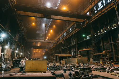 Industrial interior of foundry, steel mill, metallurgical plant, heavy industry.