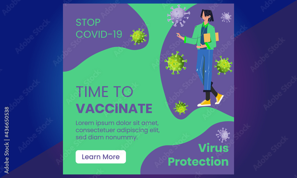 Corona Virus Vaccine Social Media, Stop Covid-19 concept, Prevention of Covid-19, People keeping distance for infection risk and disease, Coronavirus, Vector Illustration, Stock Illustration
