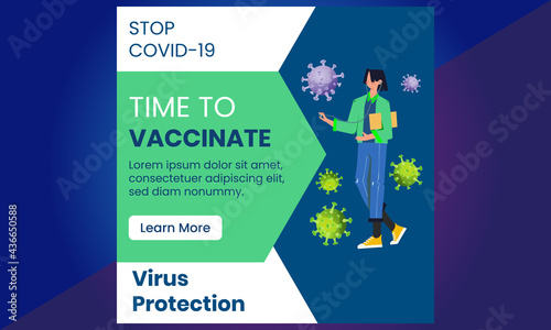 Corona Virus Vaccine Social Media, Stop Covid-19 concept, Prevention of Covid-19, People keeping distance for infection risk and disease, Coronavirus, Vector Illustration, Stock Illustration