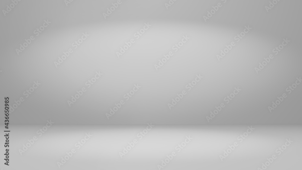 Grey and dim white abstract room background with top and middle spotlights for advertising, technology, banner, cosmetic ads, showroom, fashion, Sci-Fi Product display concept as 3D rendering