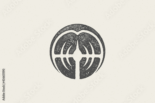 Fresh salmon fish steak silhouette for seafood market and restaurant logo hand drawn stamp effect vector illustration.