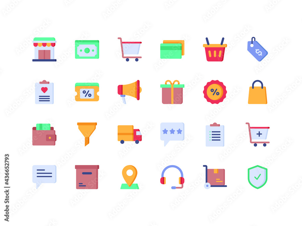 E-commerce and Shopping Flat Icon Set