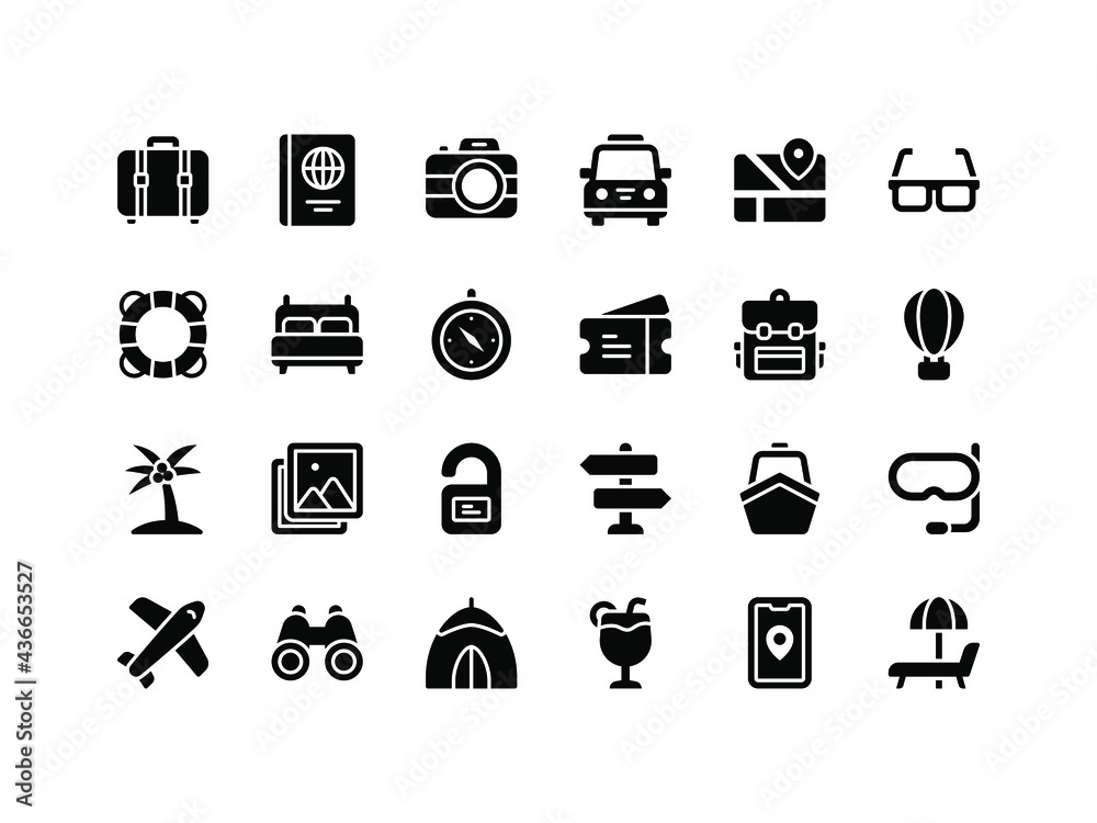 Vacation and Travel Glyph Icon Set