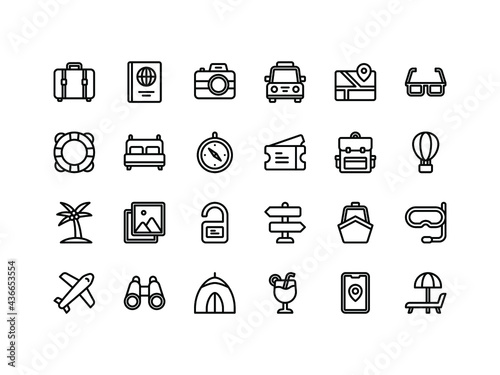 Vacation and Travel Outline Icon Set