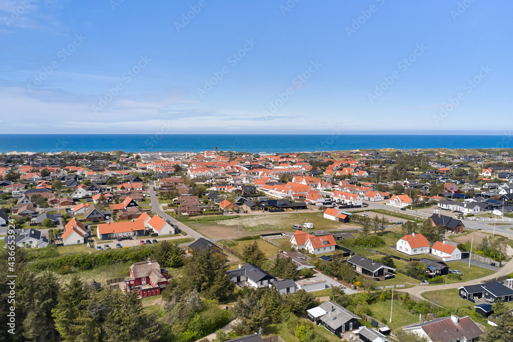 view of the suburbs in denmark with blue sky