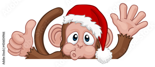 Christmas Monkey Cartoon Character in Santa Hat