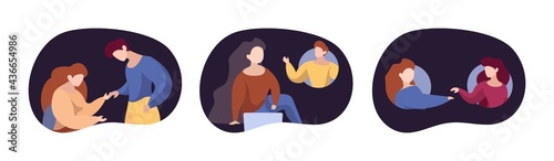 Supporting concept. People support each other. Online and reality helping, persons together vector illustration