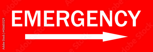 Emergency sign.Banner with word emergency with a white arrow.Red pointer.Vector icon.