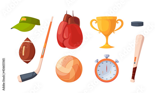 Sport activities. Fitness gym equipment athletic balls shoe for active cardio exercises barbells dumbbells garish vector pictures in flat style