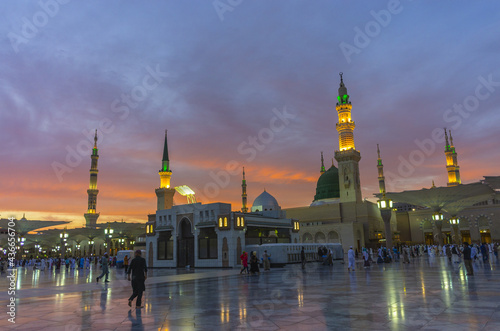 Madinah Masjid with red and blue beautiful  sky 