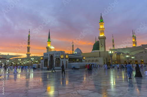 Madinah Masjid with red and blue beautiful  sky 