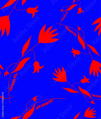 Abstract Hand Drawing Floral Leaves and Branches Seamless Vector Pattern Isolated Background © Didem