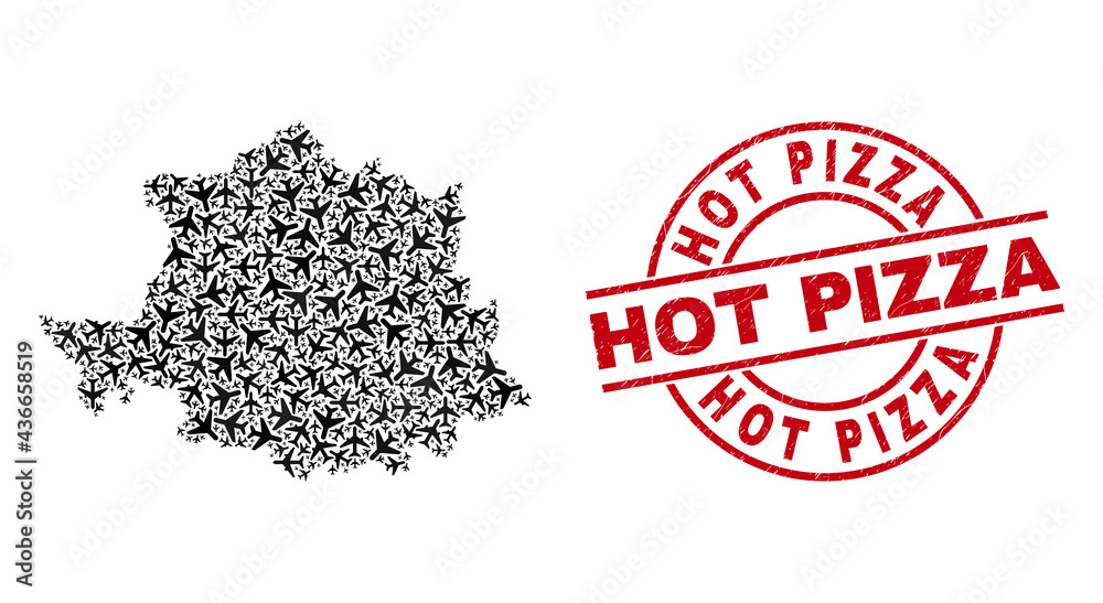 Hot Pizza distress seal stamp, and Caceres Province map collage of air plane elements. Collage Caceres Province map constructed of aeroplanes. Red badge with Hot Pizza text, Hot Pizza distress seal stamp, and Caceres Province map collage of air plane elements. Collage Caceres Province map constructed of aeroplanes. Red badge with Hot Pizza text,