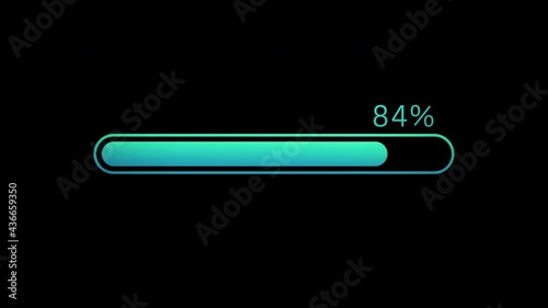 Blue progress bar animation, percentage loading on a black background 