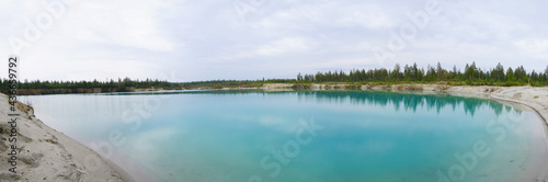 nature landscape summer spring blue clear lake forest in the distance   panorama