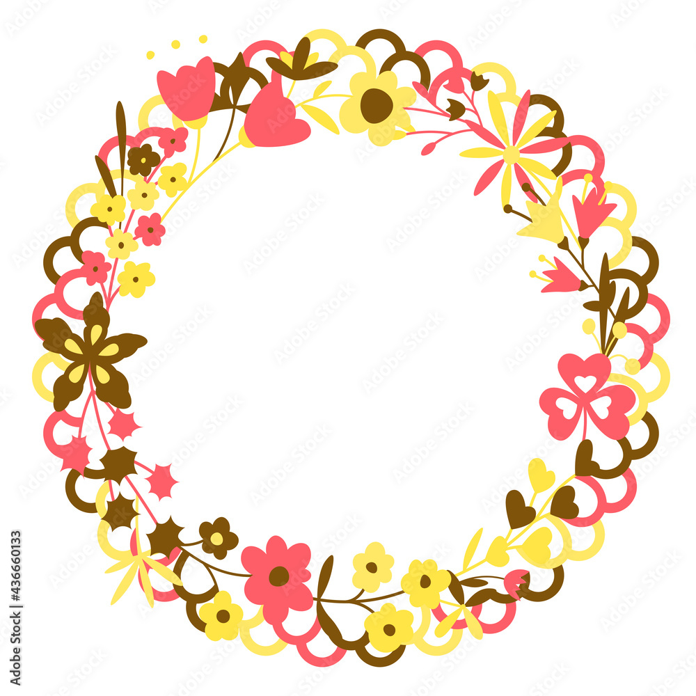 Floral round frame transparent isolated decoration with flowers and leaves Floral round frame transparent isolated decoration with flowers and leaves