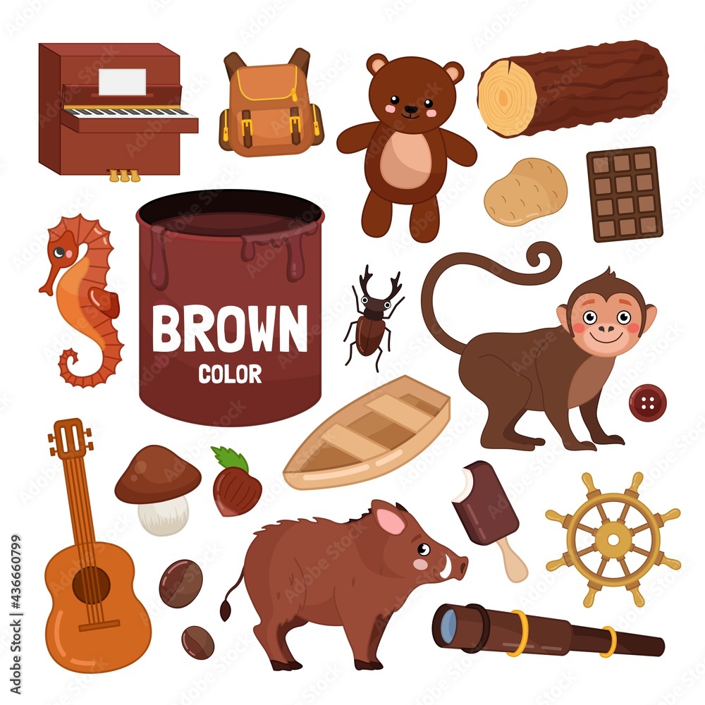 vector-set-of-brown-color-objects-learn-brown-color-illustration-of