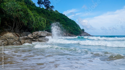 Waves on Nai Harn Beach on Phuket Island in Thailand