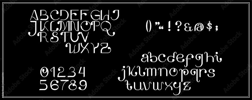 Art Nouveau inspired typeface on black background with white line. This art movement took different names on each country such as Arte nova in Portugal, Jugendstil in Germany, Modernismo in Spain.