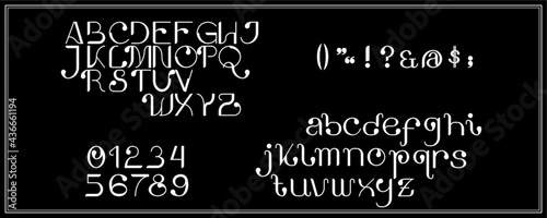 Art Nouveau inspired typeface on black background with white line. This art movement took different names on each country such as Arte nova in Portugal, Jugendstil in Germany, Modernismo in Spain.