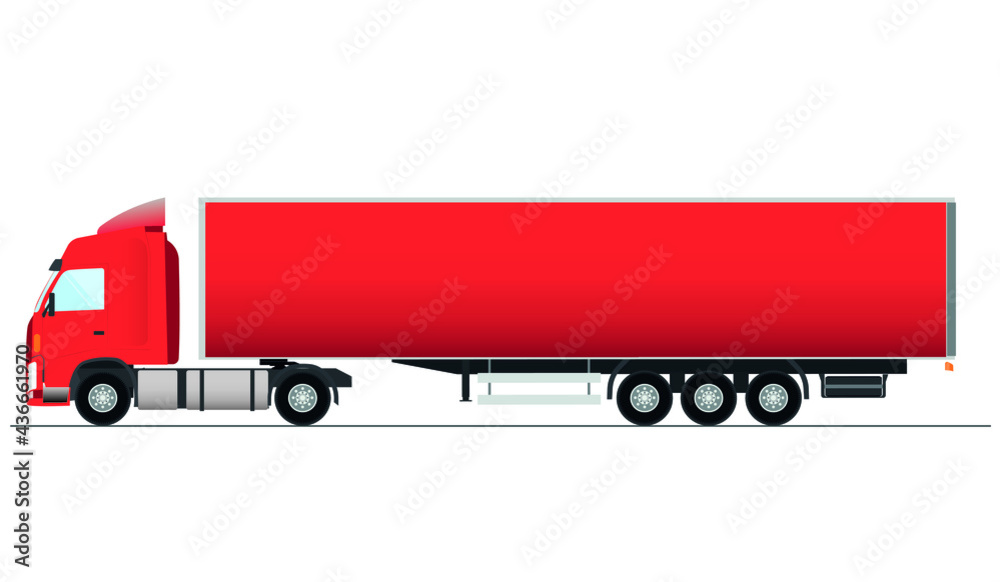 Red cargo delivery truck isolated on white background. Transport services, logistics and freight of goods. Flat style, vector illustration. Red cargo delivery truck isolated on white background. Transport services, logistics and freight of goods. Flat style, vector illustration.