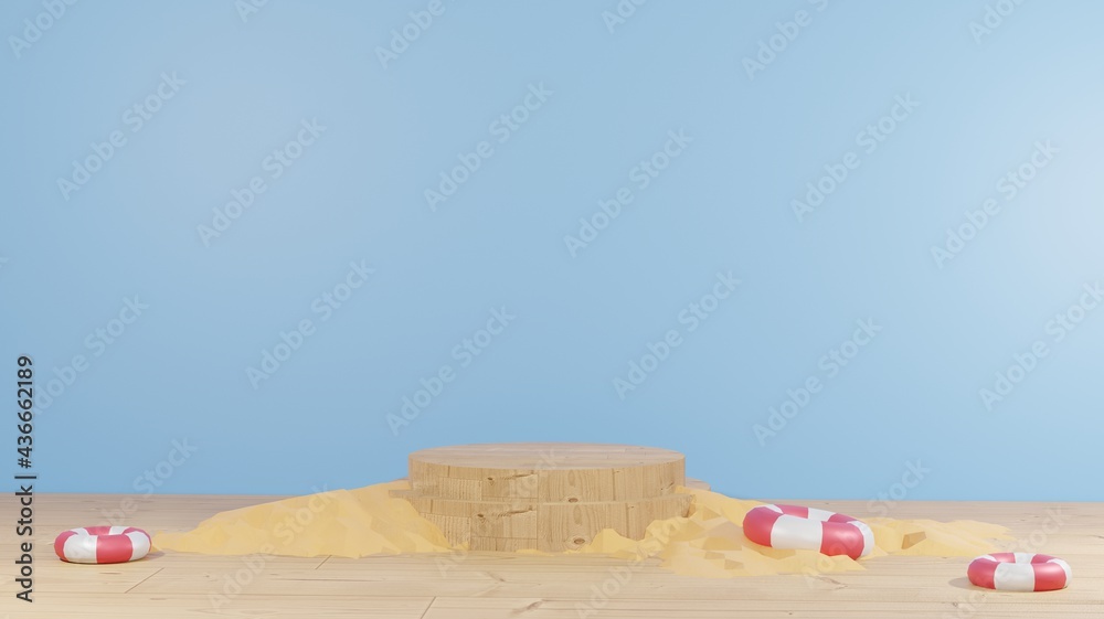 3D background renderings, wooden podium in the middle of a sandy wood
