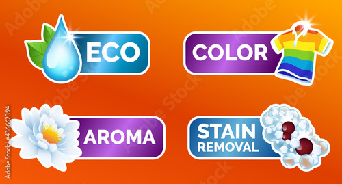 A set of stickers for all washing of clothes - water lily white scent, striped colored polo shirt washing colored items and protecting color, removing stains, bleaching, water softening