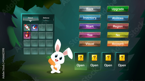  Casual kids game screens. Game assets , beautiful background ,game settings and menu buttons.100% editable Zip file contains Jpg and Eps.