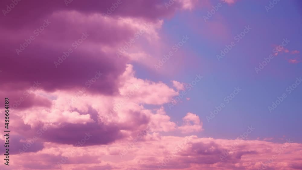 Light Cloudy Pink And Blue Sky With Fluffy Clouds. Natural Background 4K Time Lapse. Toned Sky Backdrop Light Cloudy Pink And Blue Sky With Fluffy Clouds. Natural Background 4K Time Lapse. Toned Sky Backdrop