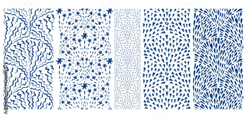 Five pen drawn scribble seamless borders, endless shapes in collection of doodle style repeatable sketchy frames.