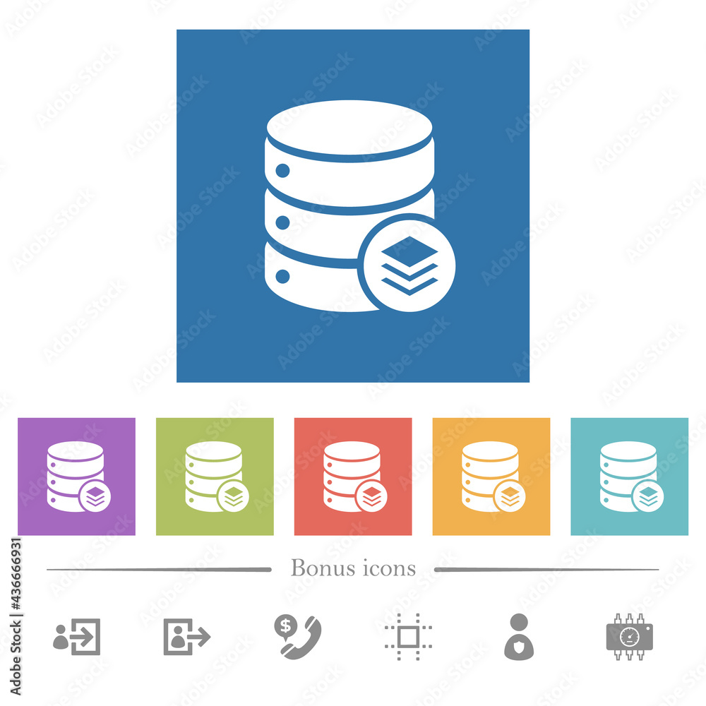 Database layers flat white icons in square backgrounds Database layers flat white icons in square backgrounds