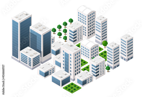 Isometric vector downtown skyscraper illustration of a modern