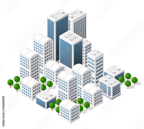 Isometric vector downtown skyscraper illustration of a modern