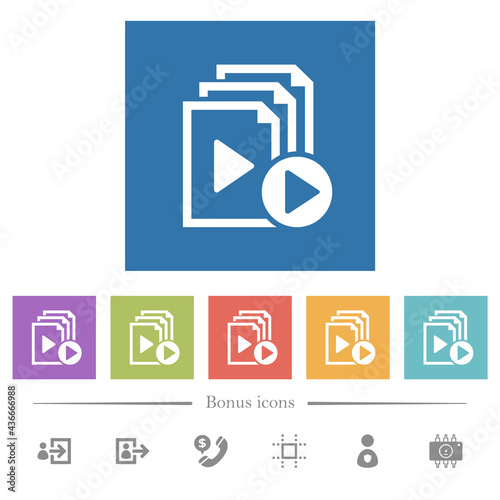 Start playlist flat white icons in square backgrounds
