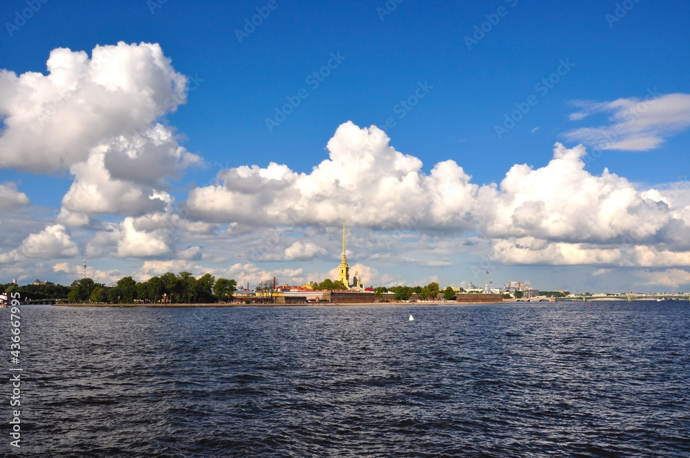 Beautiful view of the sights of St. Petersburg and the Neva River