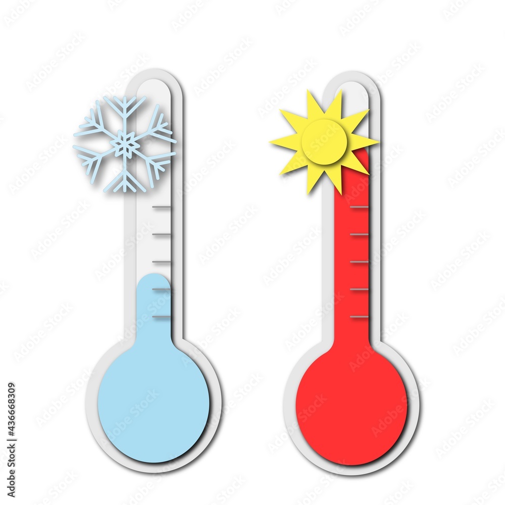 Celsius and fahrenheit meteorology thermometers measuring heat and cold.