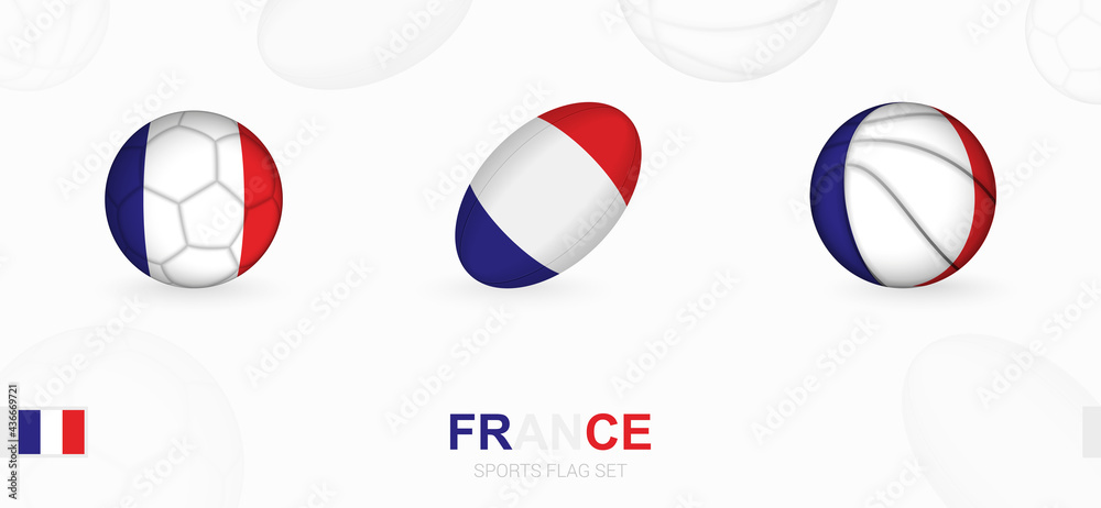 Fototapeta premium Sports icons for football, rugby and basketball with the flag of France.