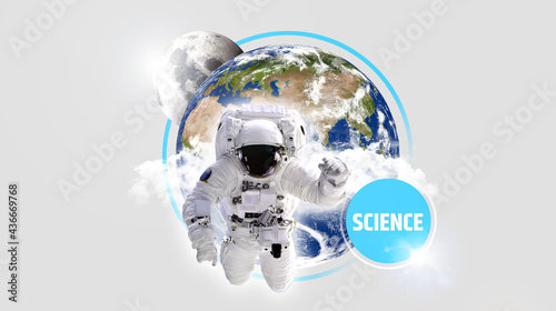 Fototapeta Naklejka Na Ścianę i Meble -  Space Science. Astronaut in the outer space over the planet Earth. Abstract wallpaper. Spaceman. Elements of this image furnished by NASA. 