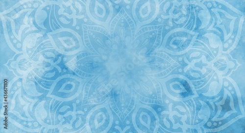 Wallpaper Mural Soft blue watercolour background with white mandala decoration - textured Torontodigital.ca