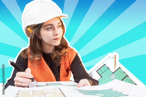 Photos Girl draws architectural drawings