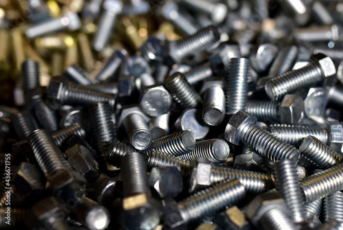 Background of screw bolts, Internal screw, bolts closeup, many screws. Factory equipment and Industrial concept