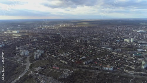 Ukraine, the city of Zaporozhye aerial panorama. The general plan for the dam and the city of Zaporozhye photo