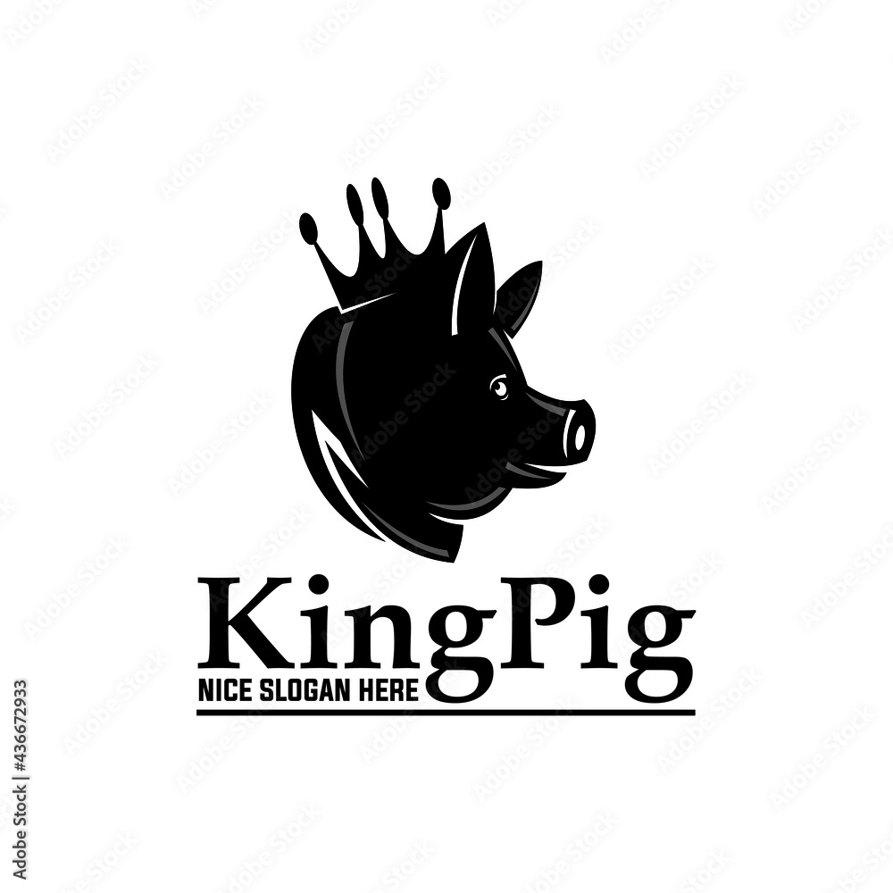 black pig with the crown logo, silhouette of king pig vector ...